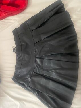Fashion Nova Black Faux Leather Skater Mini Skirt